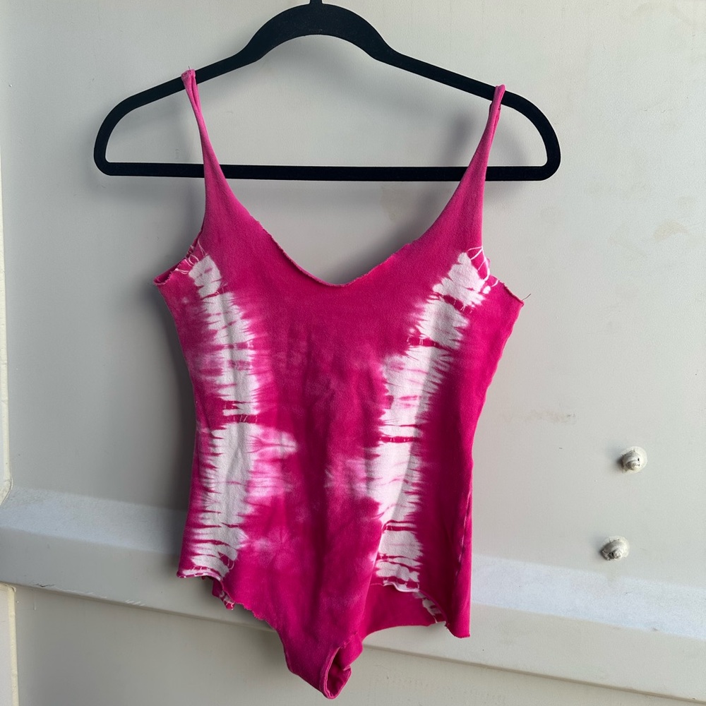 Tie-Dye Pink Shaping Bodysuit with V-Neck